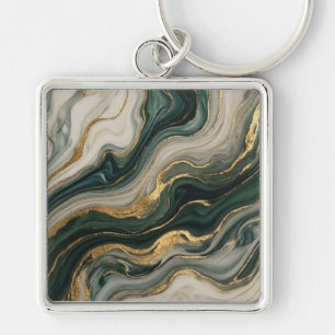 Blue and Gold Fluid Marble Abstract Art Keychain