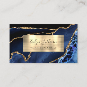 Blue and Gold Foil Agate Business Card