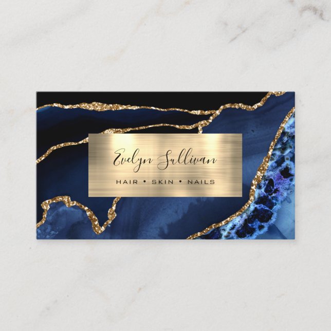Blue and Gold Foil Agate Business Card (Front)