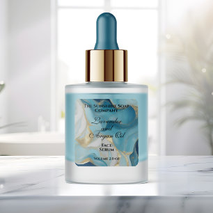 Blue and gold foil dropper bottle label