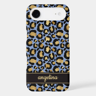 Blue And Gold Foil Leopard Print Monogrammed