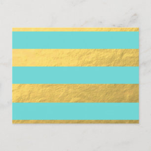Blue and Gold Foil Stripes Printed Postcard