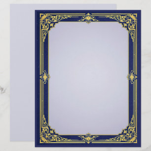Blue and Gold Frame & Lavender Center Stationery
