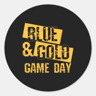 Blue And Gold Game Day Group Outfit For High Schoo Classic Round Sticker