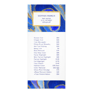 Blue and Gold Geode   Salon Price List Service Rack Card