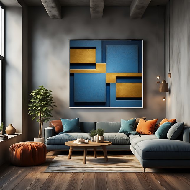 Blue and Gold Geometric Abstract Luxury Canvas Print (Creator Uploaded)