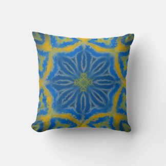 Blue and Gold Geometric Floral Pattern Throw Pillow