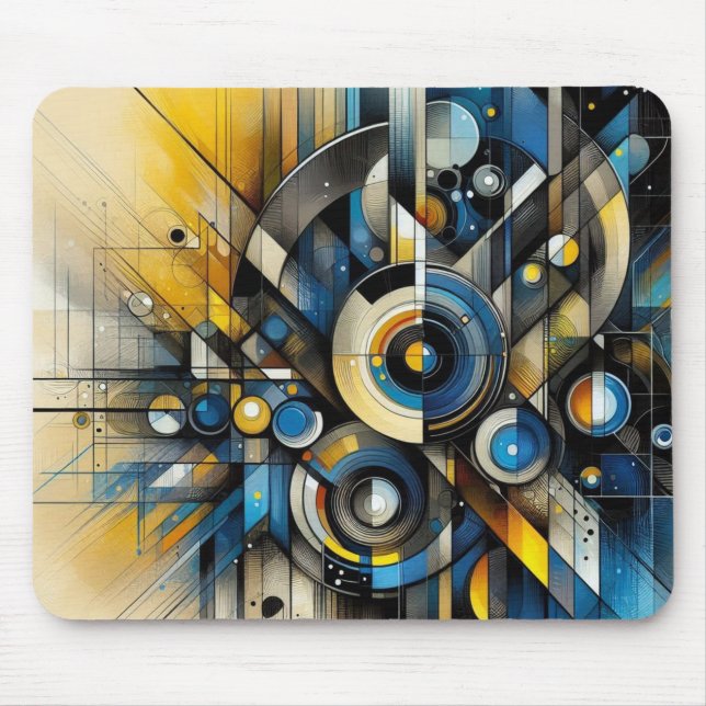Blue and Gold Geometric Mouse Pad (Front)