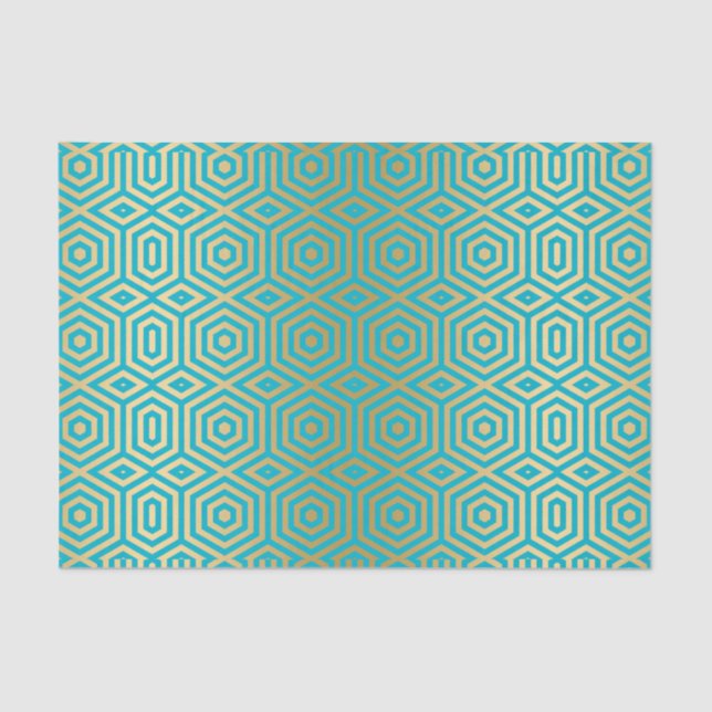 Blue And Gold Geometric Pattern Tissue Paper (Front)