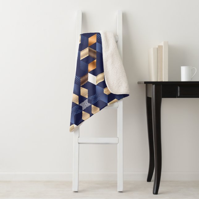 Blue and Gold Geometric Throw (In Situ)