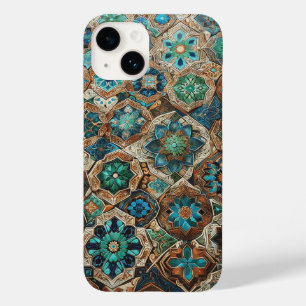 Blue and Gold Geometric Tile Phone Case Symmetrica