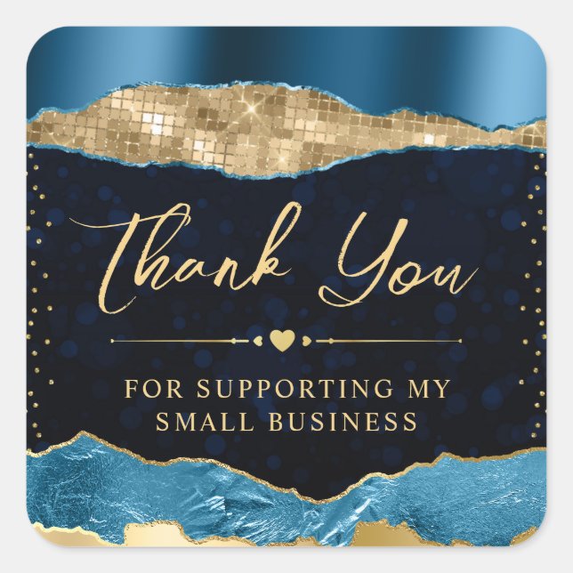 Blue and Gold Glam Tears Small Business Square Sticker (Front)