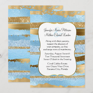 Blue and Gold Glam Wedding Invitation