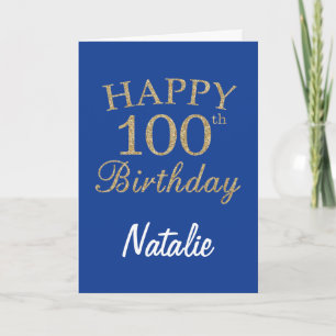 Blue and Gold Glitter 100th Birthday Card