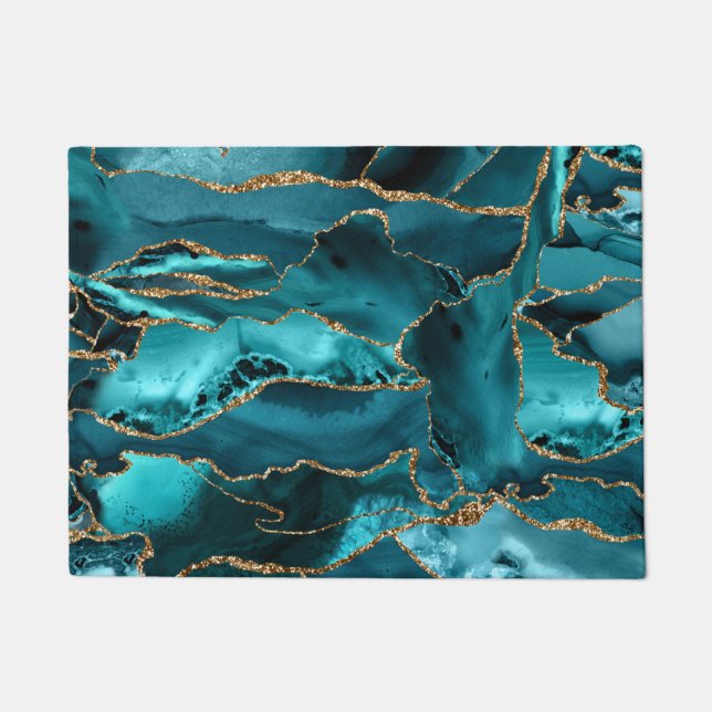 Blue and Gold Glitter Agate Doormat (Front)