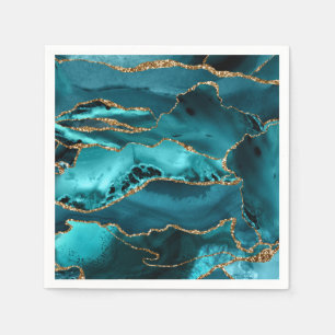 Blue and Gold Glitter Agate Napkin