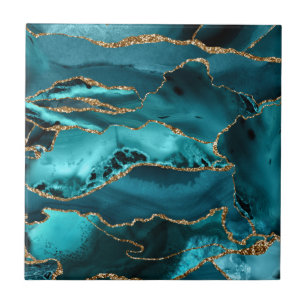 Blue and Gold Glitter Agate Tile