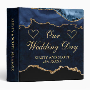 Blue and Gold Glitter Agate Wedding Photo Album Binder