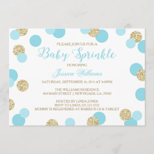 Blue and Gold Glitter Baby Sprinkle Invitations