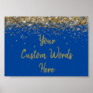 Blue and Gold Glitter Birthday Party Anniversary Poster