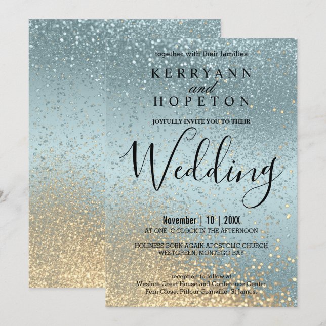 Blue and Gold Glitter Invitation (Front/Back)