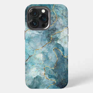 Blue and Gold Glitter Marble Pattern iPhone 13 Pro Case