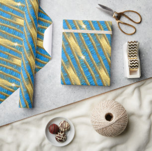 Blue and Gold Glitter Pattern Wrapping Paper