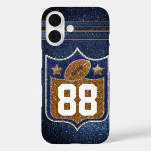 Blue and Gold Glitter School Football Team Colours iPhone 16 Case