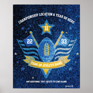 Blue and Gold Glitter Sports Football Championship Poster