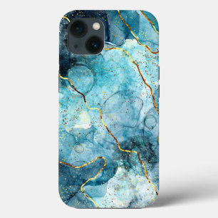 Blue and gold glittery marble  iPhone 13 case