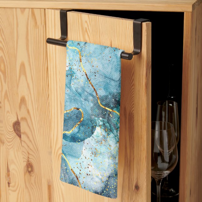 Blue and gold glittery marble  kitchen towel (Thirds Fold)