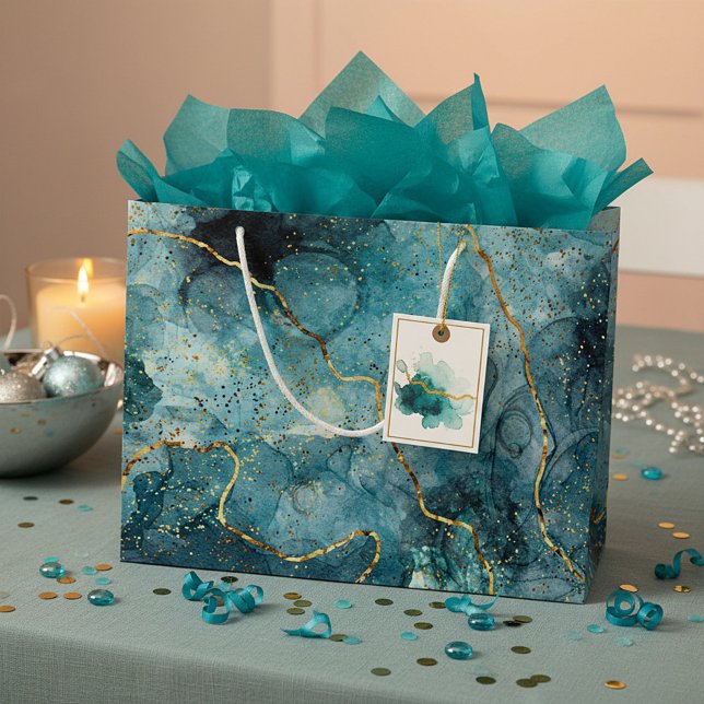 Blue and gold glittery marble  large gift bag (Creator Uploaded)