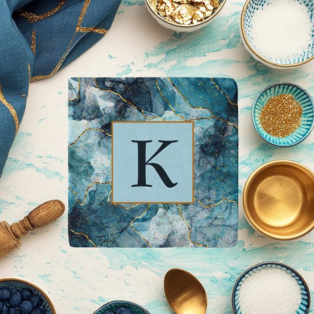 Blue and gold glittery marble  monogram tile (Creator Uploaded)