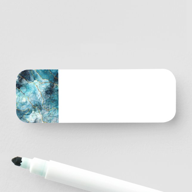 Blue and gold glittery marble  name tag (In Situ)