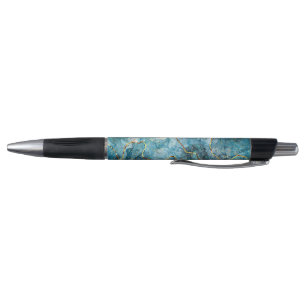 Blue and gold glittery marble  pen
