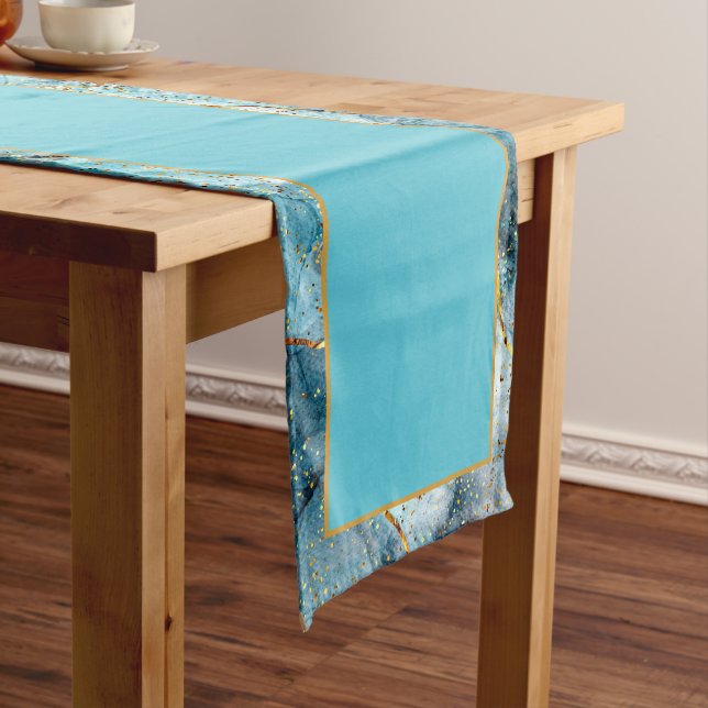 Blue and gold glittery marble  short table runner (In Situ)