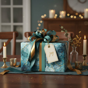 Blue and gold glittery marble  wrapping paper