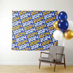 Blue and Gold Graduation Backdrop Tapestry