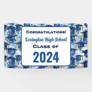 Blue and Gold Graduation Cap Custom Party Banner