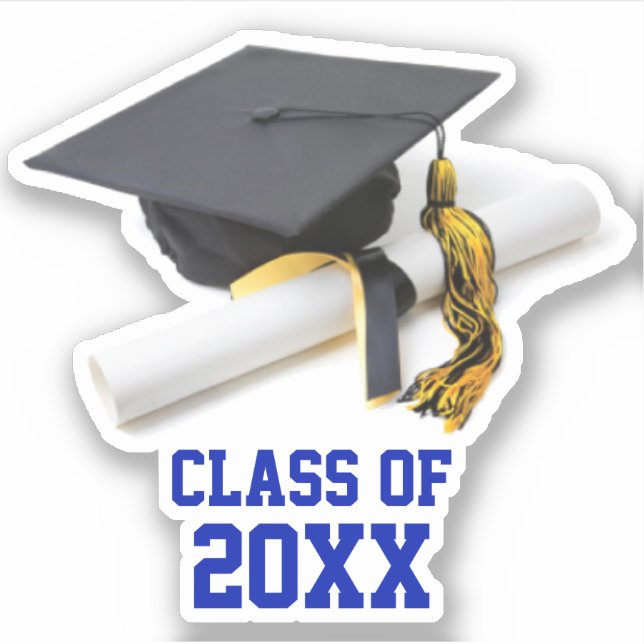 Blue and Gold Graduation Cap & Tassel Class of (Front)