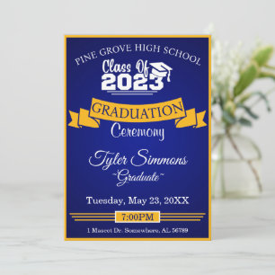 Blue and Gold Graduation Invitation