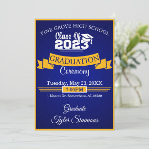 Blue and Gold Graduation Invitation