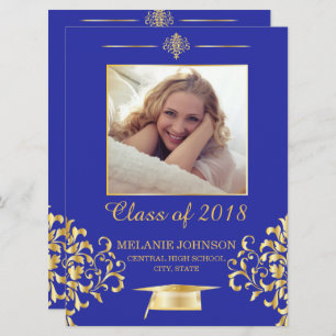 Blue and Gold Graduation Invitation