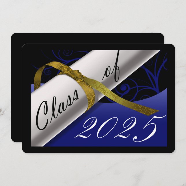 Blue and Gold Graduation Party Invitation (Front/Back)