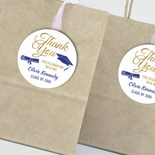 Blue And Gold Graduation Party Thank You Favor Classic Round Sticker