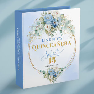 Blue and Gold Greenery Quinceañera Memory Album Binder