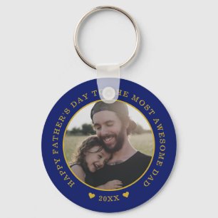 Blue And Gold Happy Father's Day Photo Keychain