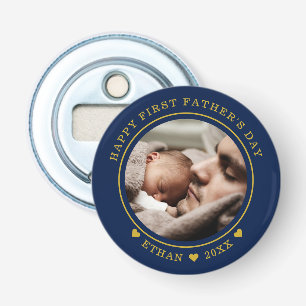 Blue And Gold Happy First Father's Day Photo Bottle Opener