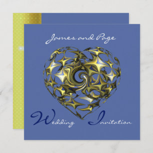 Blue and Gold Heart with Cross Invitation