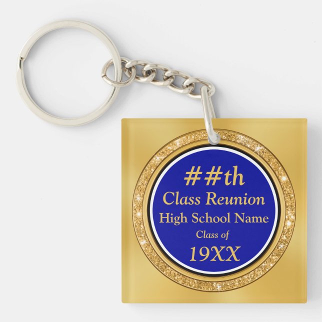 Blue and Gold High School Reunion Party Favours Keychain (Front)